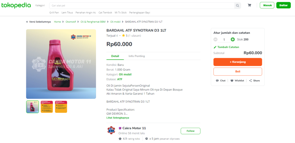 Bardahl ATF SynOtran D3 Tokopedia