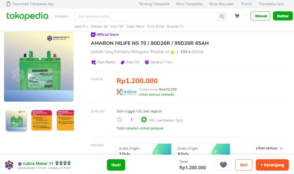 Tokopedia Amaron HiLife NS70